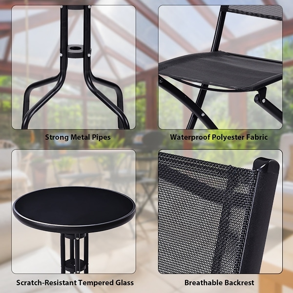 3Piece Bistro Set Garden Round Table Folding Chairs