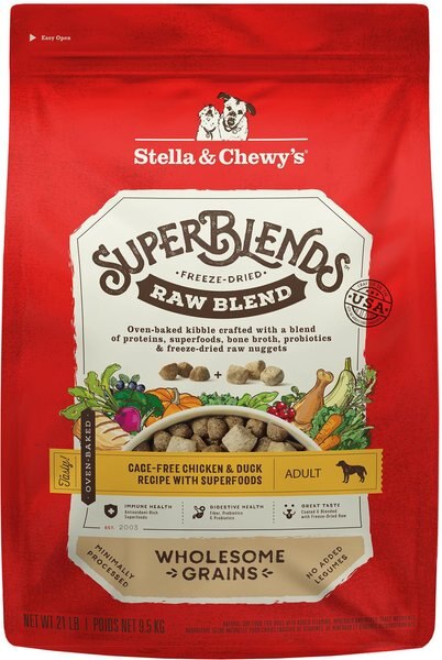 Stella and Chewy's SuperBlends Raw Blend Wholesome Grains Cage-Free Chicken and Duck Recipe with Superfoods Dry Dog Food