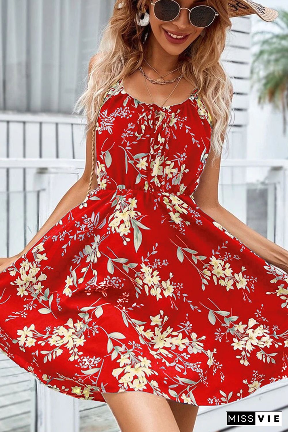 Ruffles Front Tie Cami Floral Dress