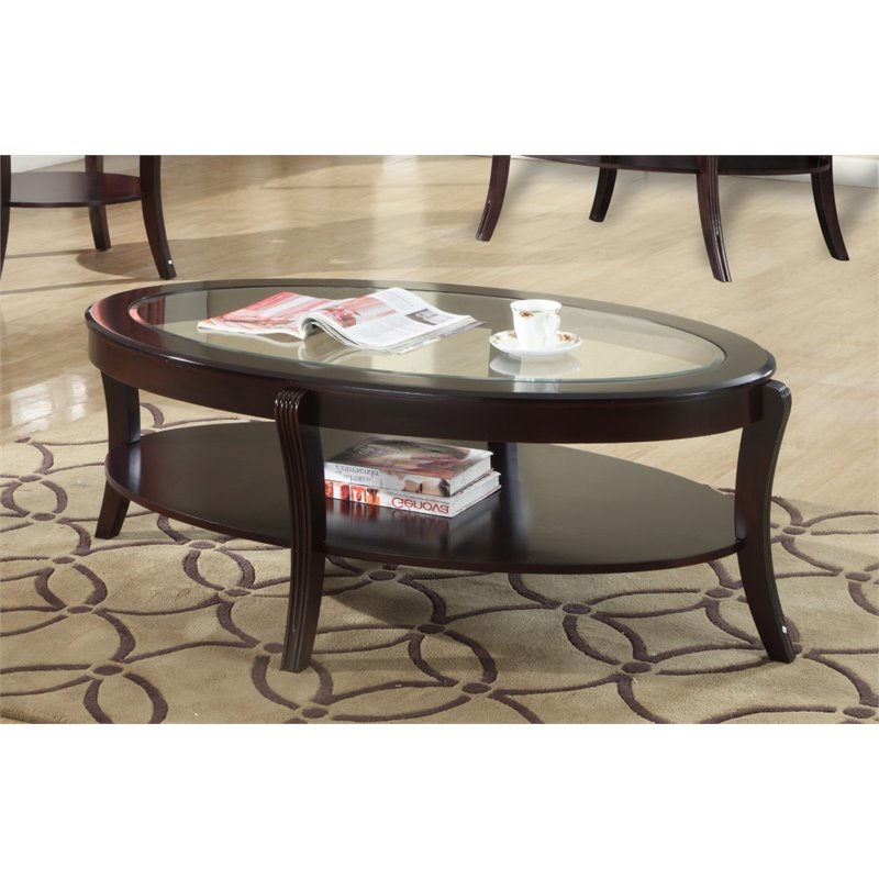 Bowery Hill Glass Top Coffee Table in Espresso