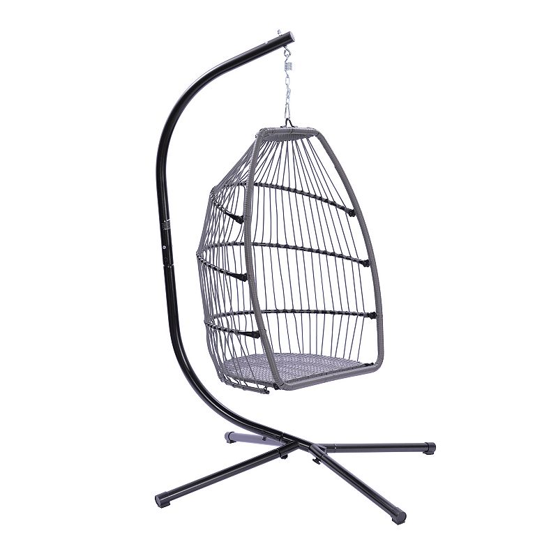 F.C Design Outdoor Patio Wicker Folding Hanging Chair Rattan Decor Swing Hammock Egg Chair with Cushion and Pillow