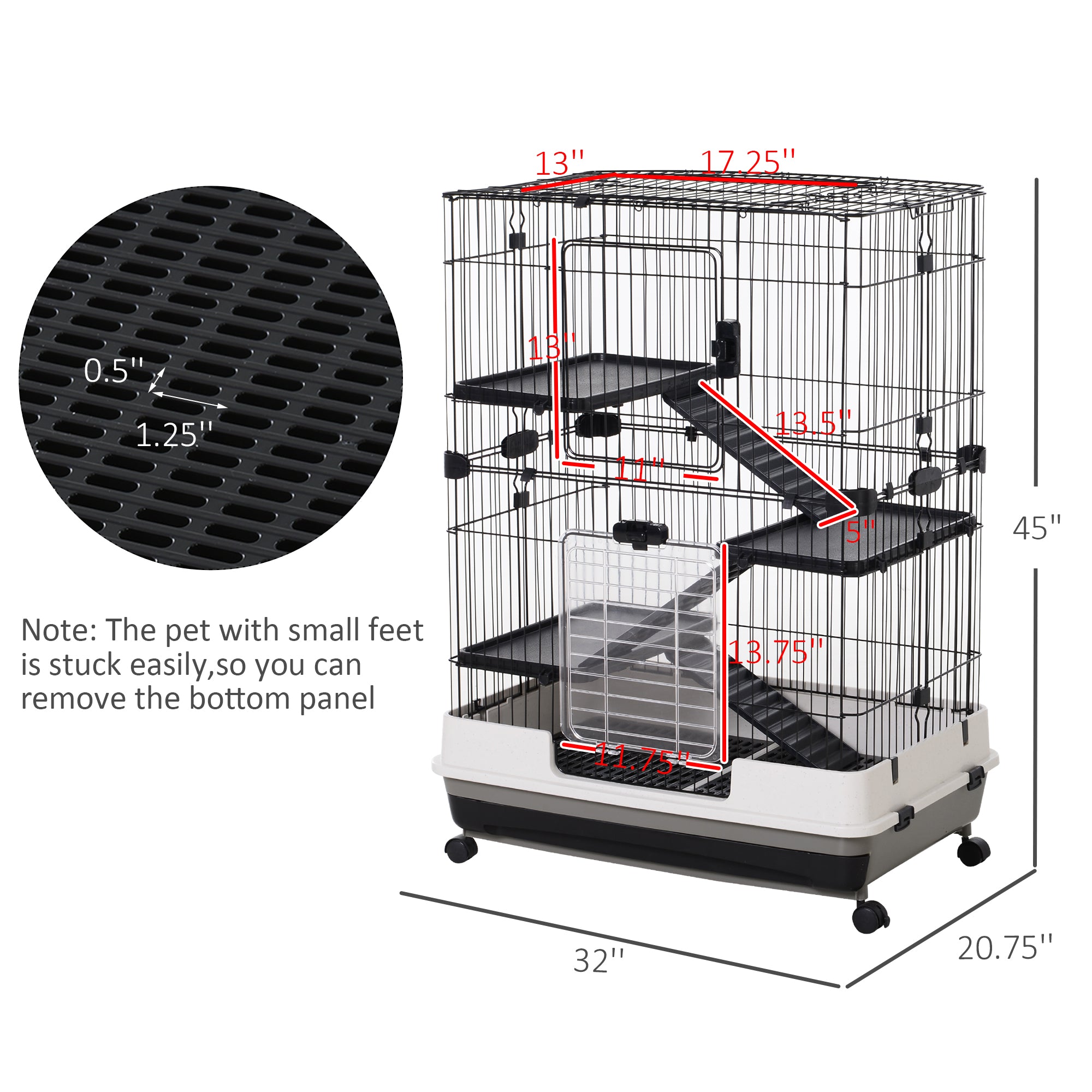 Pawhut 32”L 4-Level Indoor Small Animal Hamster Cage with Wheels， Black