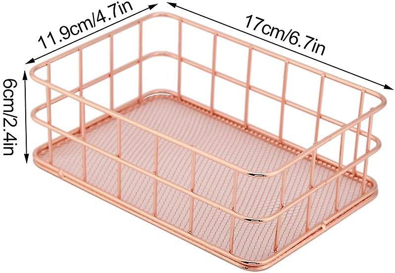 Iron Storage Basket Makeup Small Things Organizer Storage Holder Desktop Decor Iron Box Rose Gold 4 Size(c)