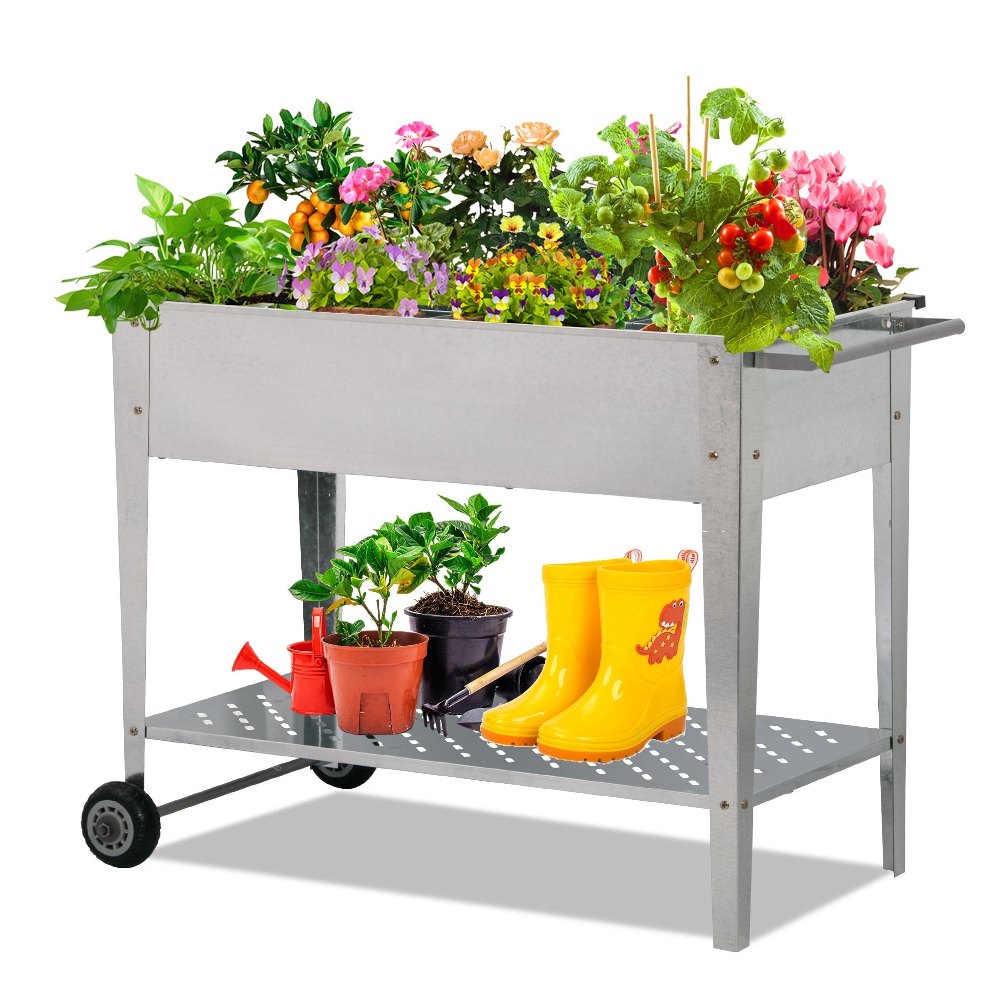 Ainfox Raised Garden Bed with Legs Outdoor Elevated Planter Box On Wheels for Vegetables Flower Herb, Silver