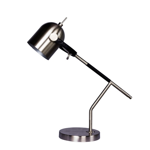 Wrapped Black Leather amp Brushed Metal Desk Lamp Steel Fangio Lighting