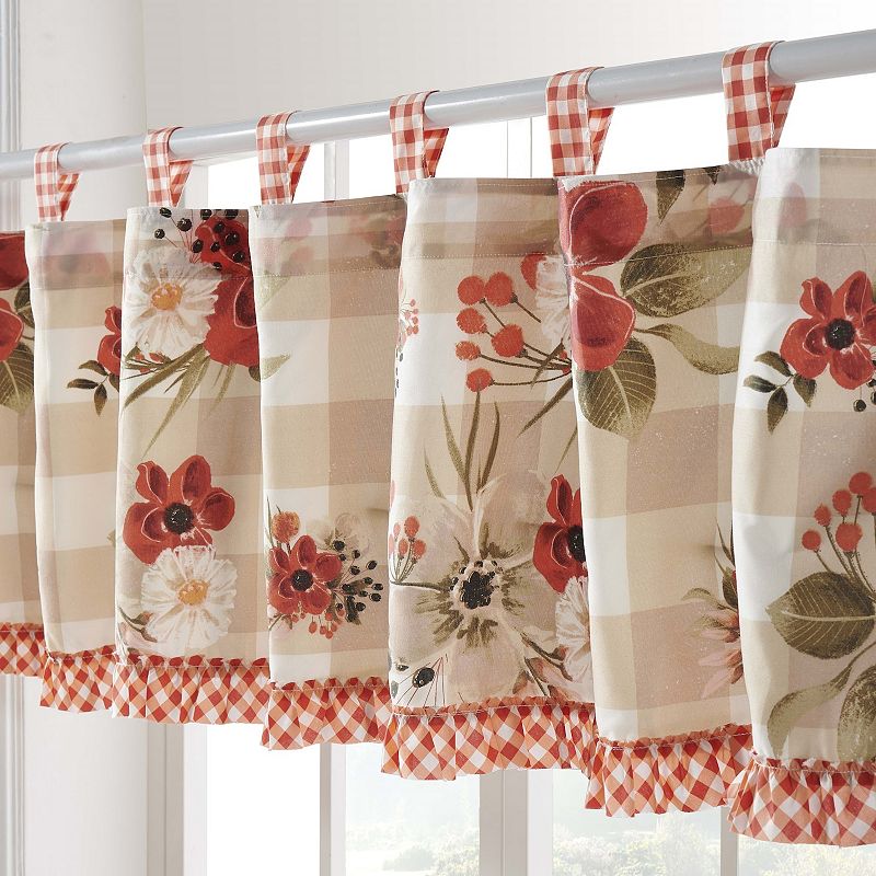 Greenland Home Wheatly Farmhouse Gingham Tab Tope Window Valance， 84 W x 16 L， with Ruffle Trim