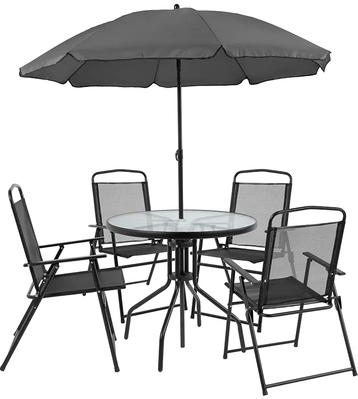 6 Piece Patio Garden Set with Umbrella - Black