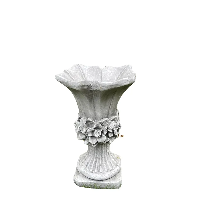 Garden Decor Supplies European Outdoor Resin Large Flower Pot  3D Luxury Carving Roman Columns Floor Vase Ornament