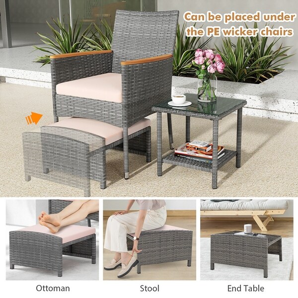 Gymax 5 Pieces Wicker Patio Furniture Set PE Rattan Porch Chairs w/