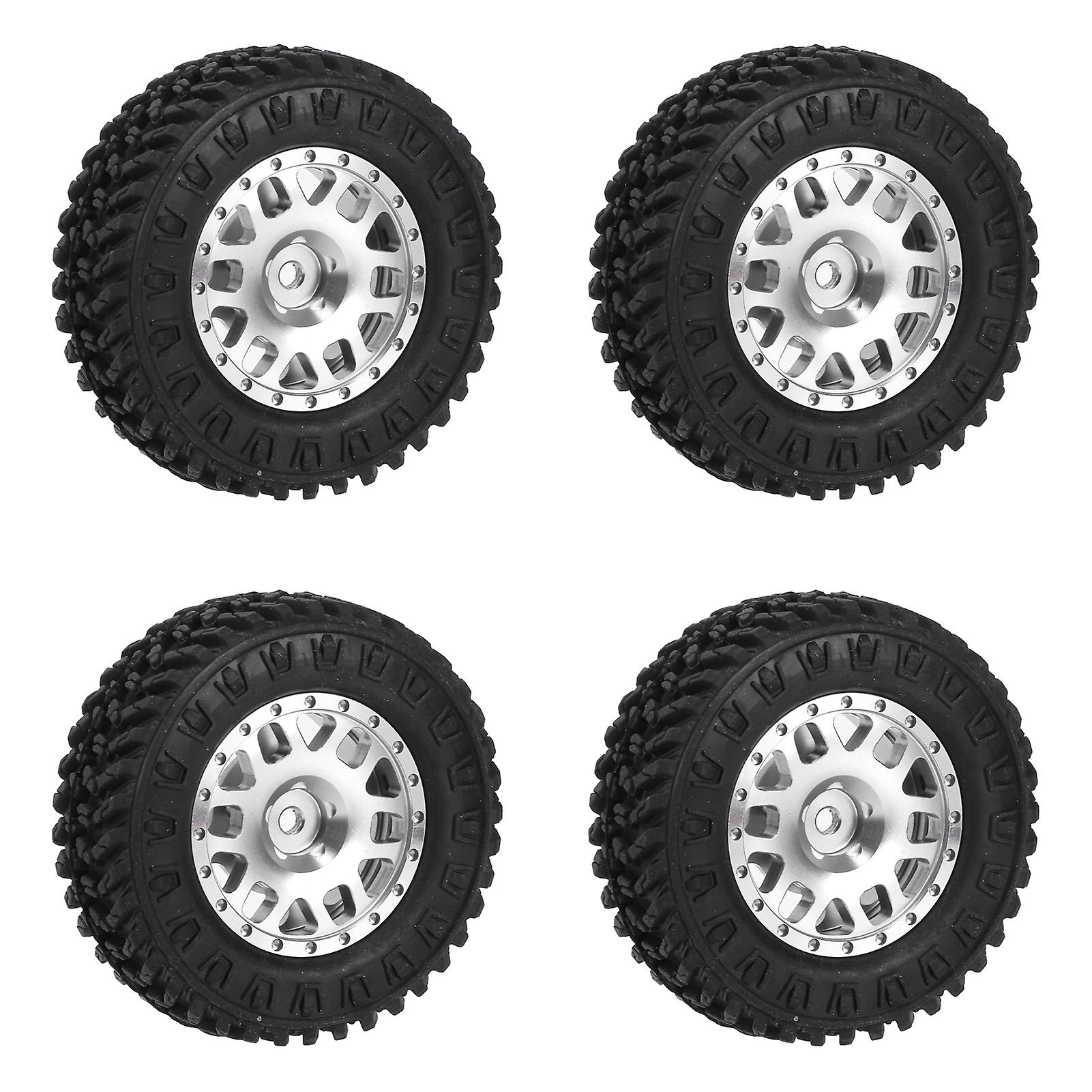 4pcs 55mm Front Rear Rubber Tires And 12 Spoke Metal Wheel Rims Set For Axial Scx24 1/24 Rc Carsilver