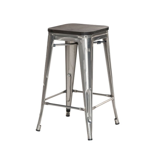 Rustic Metal Bar Stools with Wooden Tops (26in)(Set of 4)