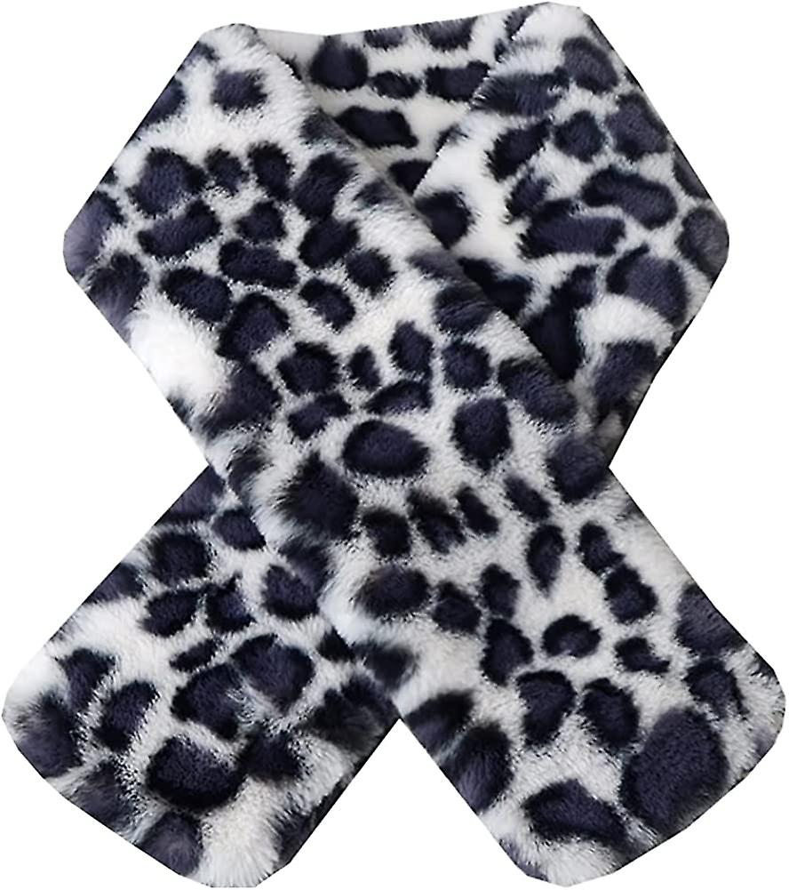 Women's Winter Fall Furry Faux Fur Loophole Scarf Soft Cozy Neck Warmer Wrap Leopard-white -