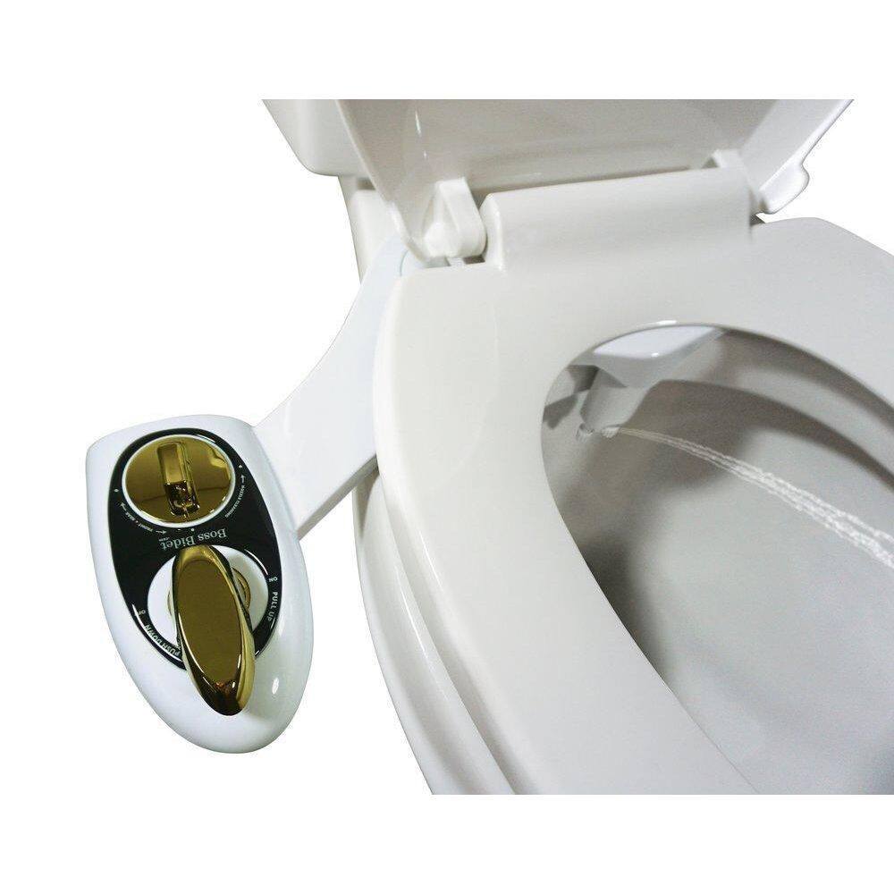 Boss Bidet Non-Electric Bold Toilet Bidet Attachment Water Sprayer Dual Nozzle White and Gold Boss Bidet Bold White  Gold