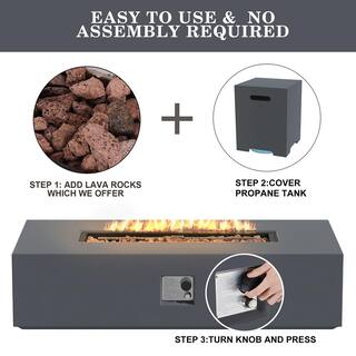 UPHA 56 in. x 28 in. Rectangular Concrete Propane Outdoor Fire Pit with Lava Rocks in Dark Gray HD-56MGO-GRAY-D