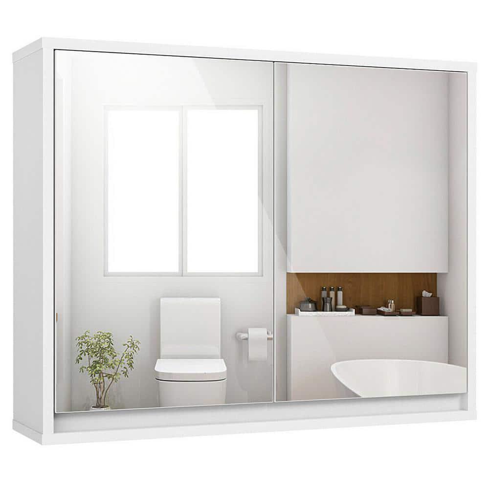 CASAINC 22 in W Wall Mounted Bathroom Wall Cabinet with Double Mirror Door Shelf in White