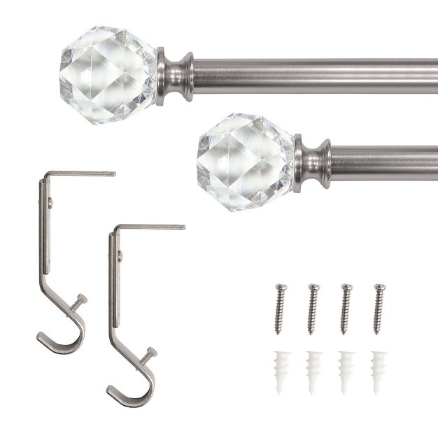 Decorative Drapery Curtain Rod With Faceted Crystal Finials Brushed Nickel Lumi Home Furnishings