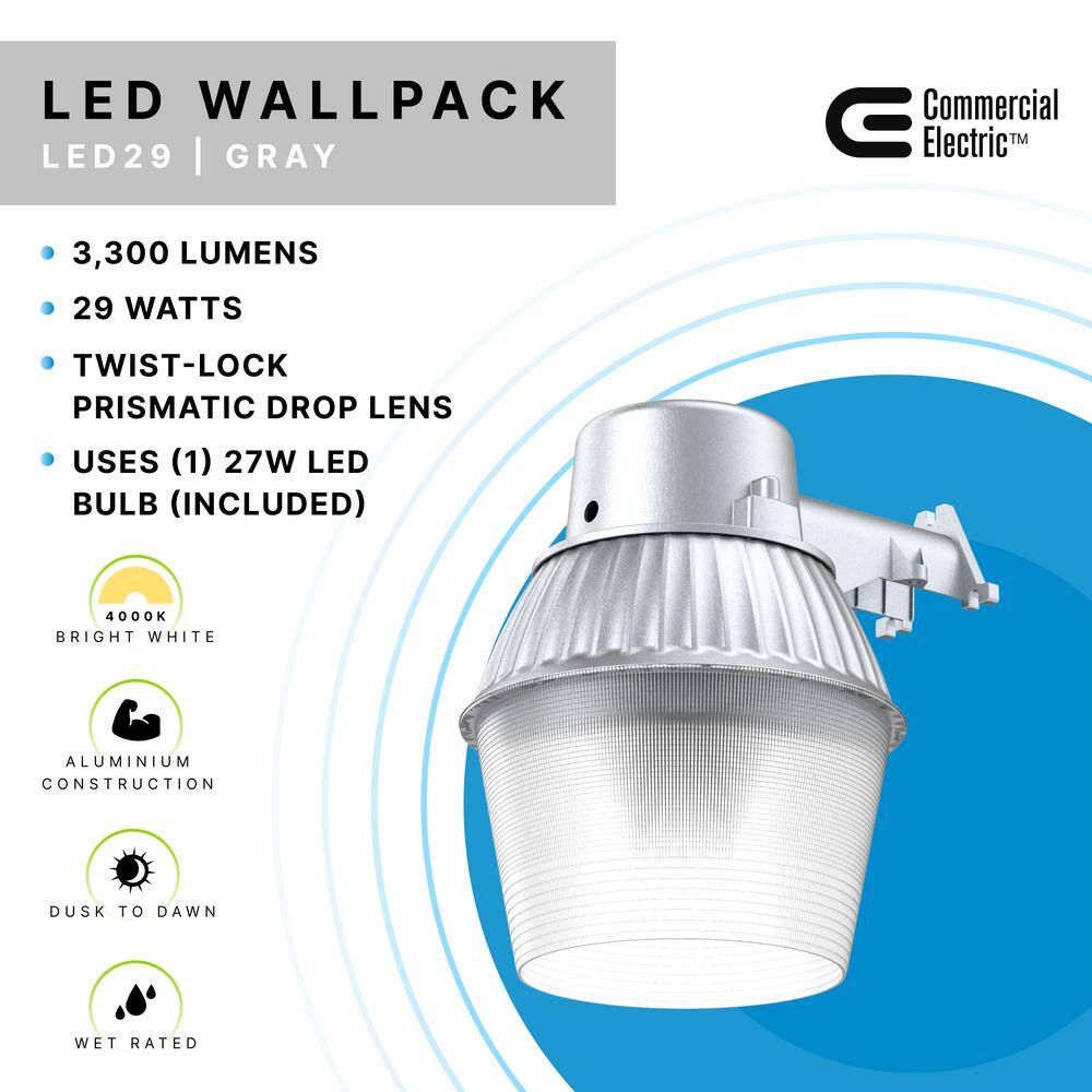 Commercial Electric 150W Equivalent LED Gray Dusk to Dawn Outdoor Area Light and Flood Light 3300 Lumens LED29-PC-GR