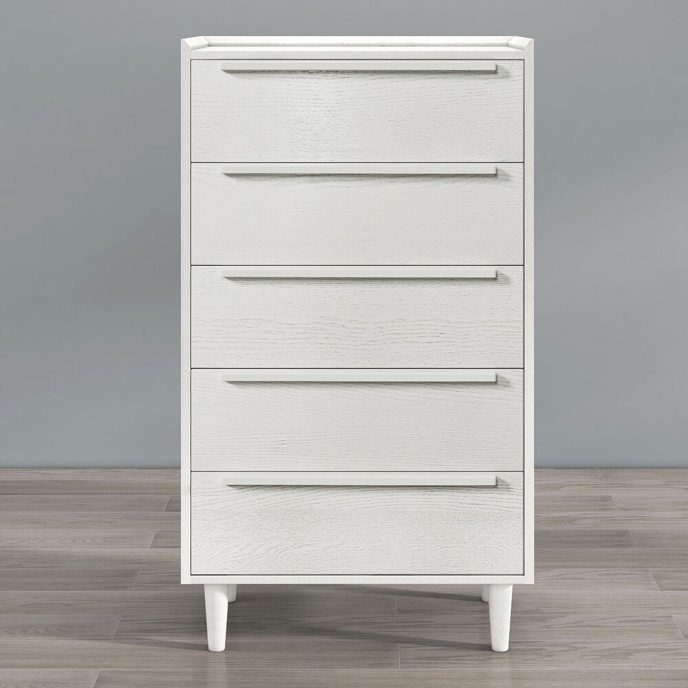 Modern 5 Drawer Dresser  Tall Chest of Drawers with Storage  Wood Clothing Organizer with Solid Wood Legs