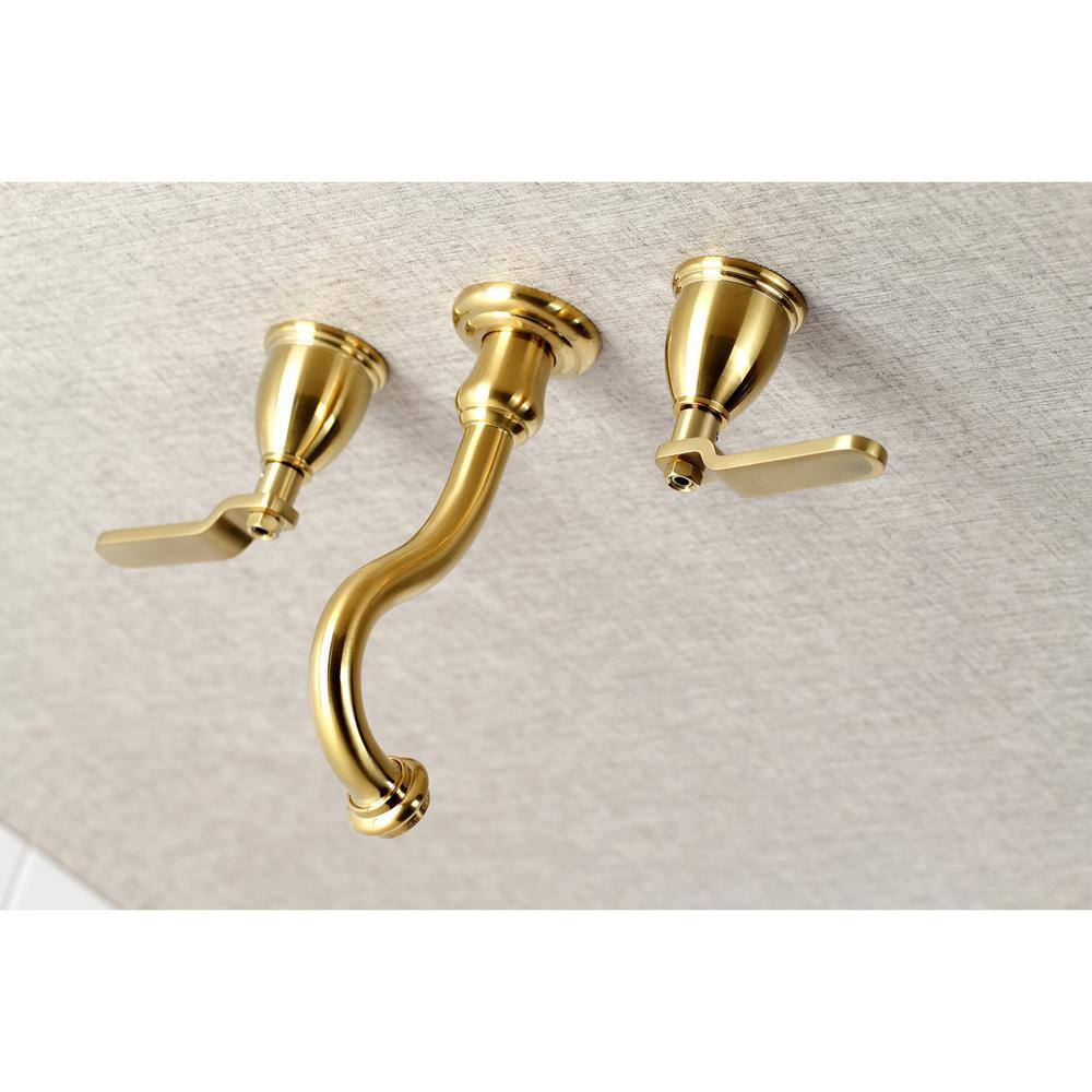 Kingston Brass Whitaker 2-Handle Wall Mount Bathroom Faucet in Brushed Brass HKS3127KL