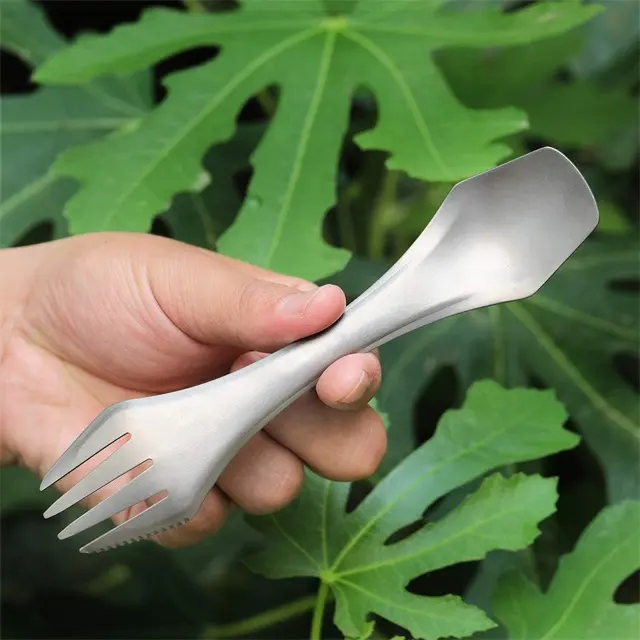 Titanium ultralight multiduty travel utensils cutlery set 3 in 1 knife fork double end titanium spoon spork