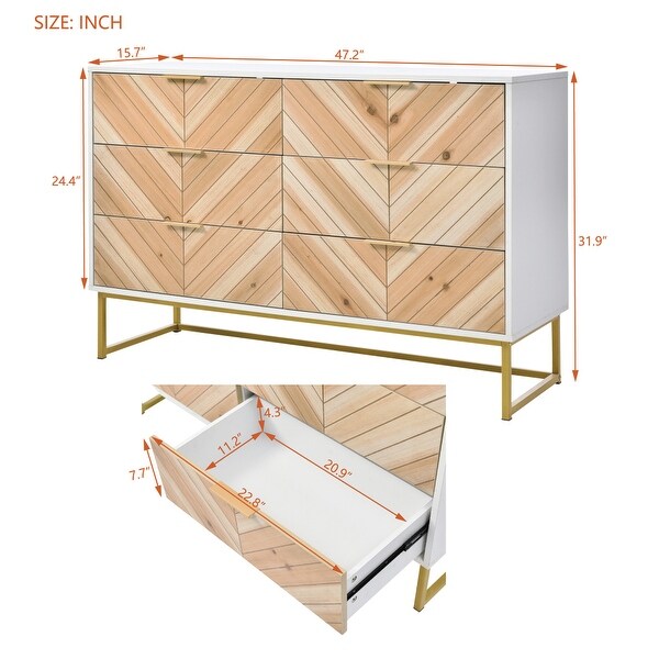 6-Drawer Dresser Wooden Storage Cabinet with Metal Legs - - 37388022