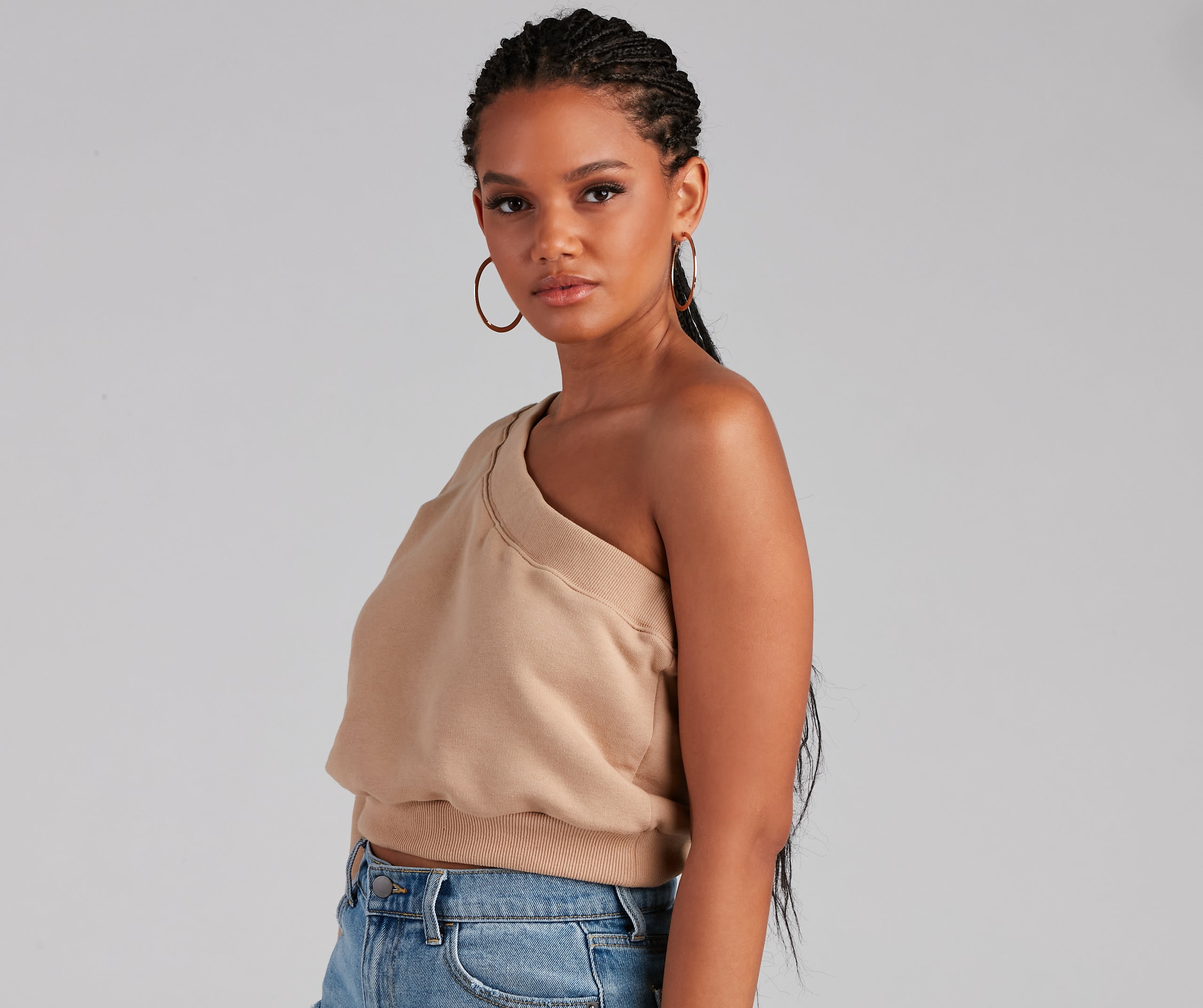 Basic One Shoulder Neckline Sweatshirt Top