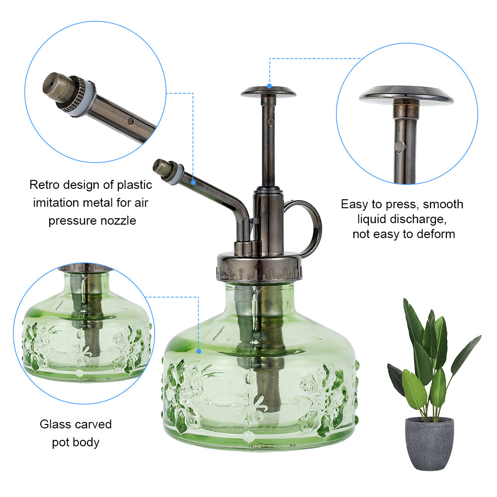 Harupink Glass Watering Spray Bottle 180 ml Transparent Plant Mister Spray Bottle One Hand Small Watering Can Vintage Plant Spritzer Glass Plant Atomizer Sprayer with Plastic Top Pump