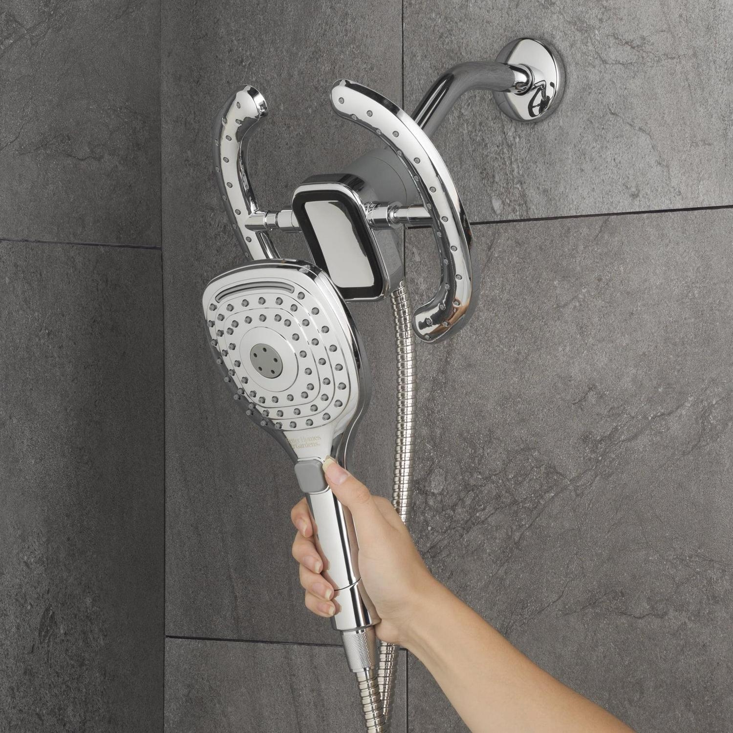 Better Homes and Gardens Chandler 6 Setting Magnetic Combo Shower Head， Chrome