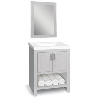 Glacier Bay Spa 24.5 in. W x 18.8 in. D x 35.5 in. H Single Sink Bath Vanity in Dove Gray with White Cultured Marble Top and Mirror PPSPADVR24MY