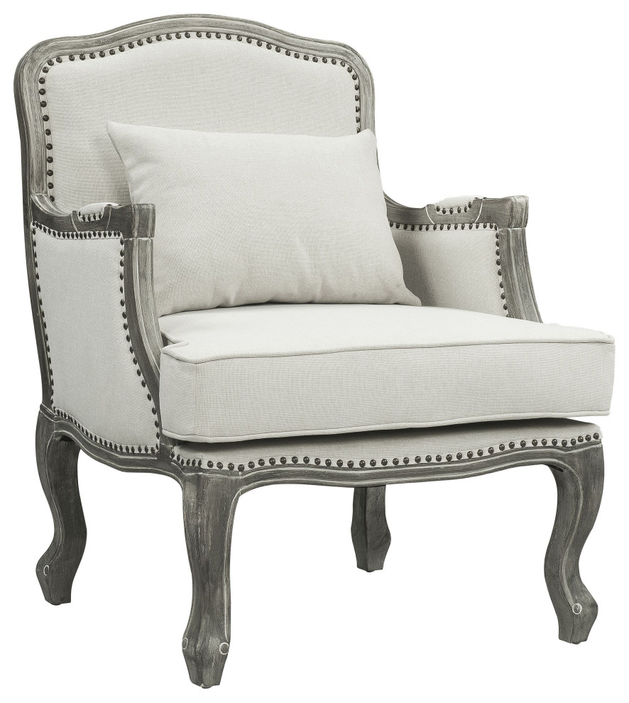 ACME Tania Chair w/Pillow in Cream Linen  ampBrown Finish   French Country   Armchairs And Accent Chairs   by Acme Furniture  Houzz