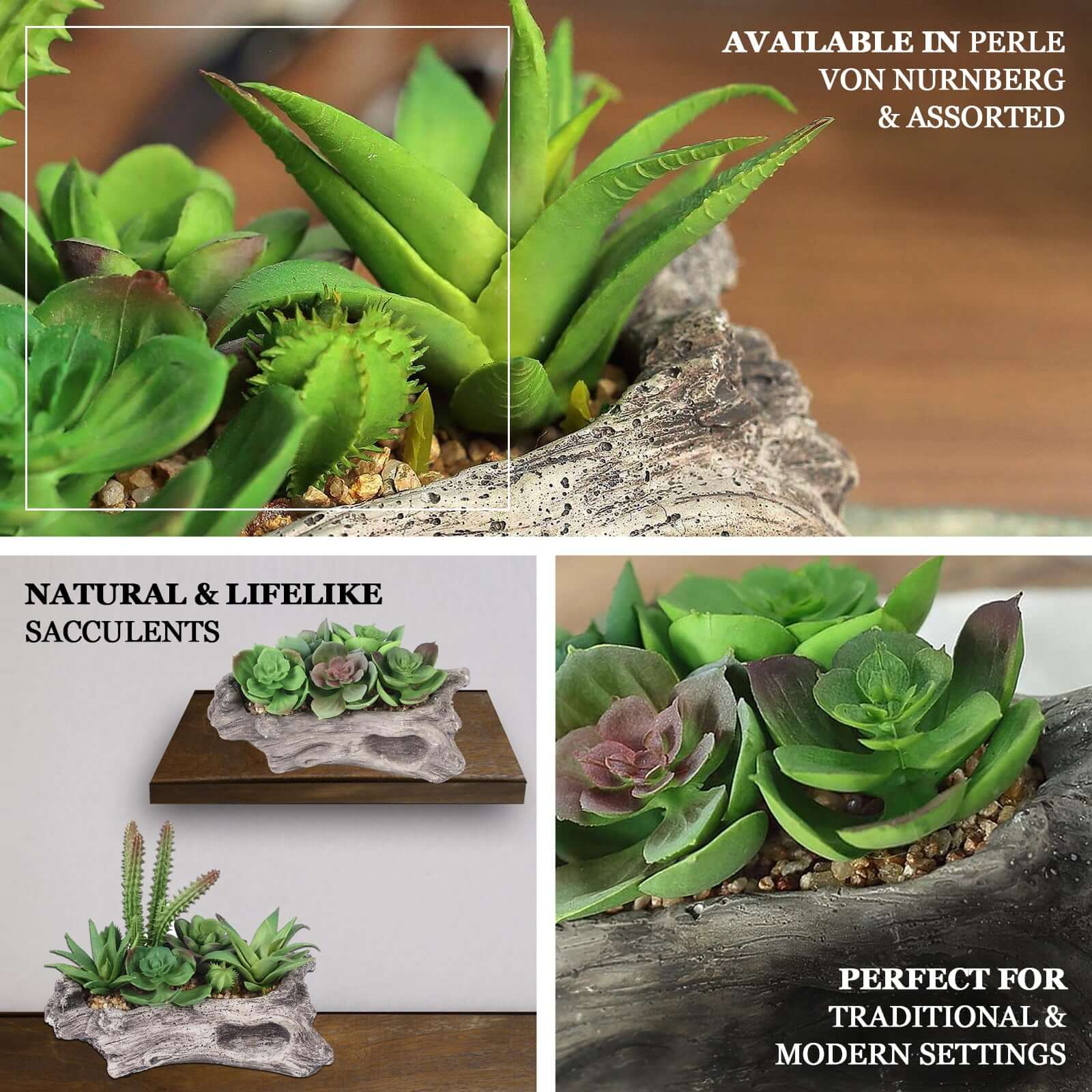 Natural Artificial Log Planter and 15 Assorted Succulent Plants 7