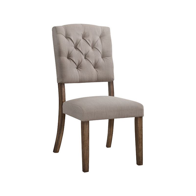 Dining Side Chair with Linen Tufted Back， Set of 2， Beige