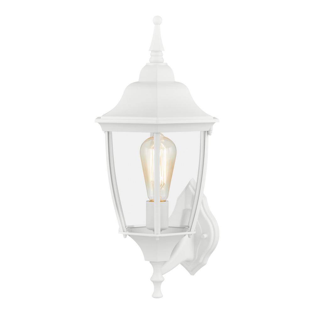 Hampton Bay Kinglet 1-Light White Hardwired Outdoor Wall Lantern Sconce with Clear Glass (1-Pack) KVE1601AL-01WH