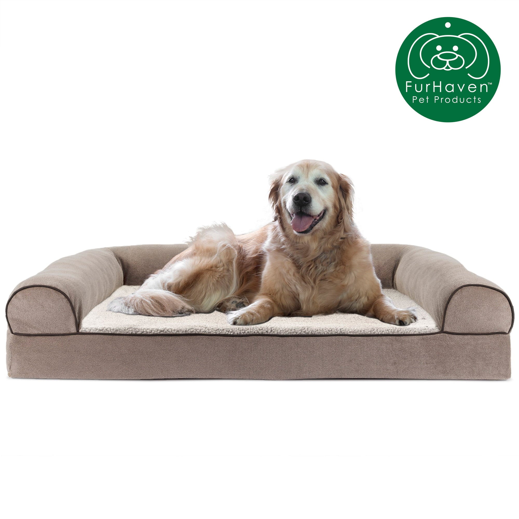 FurHaven Pet Products Orthopedic Sofa-Style Couch Pet Bed for Dogs & Cats, Cream, Jumbo