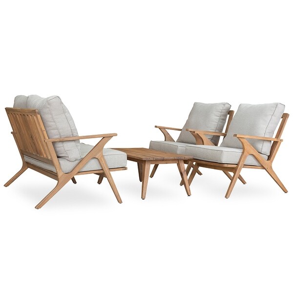 Grey+Brown Acacia Wood 4piece Outdoor Patio Furniture Sofa Set with Waterproof Frame