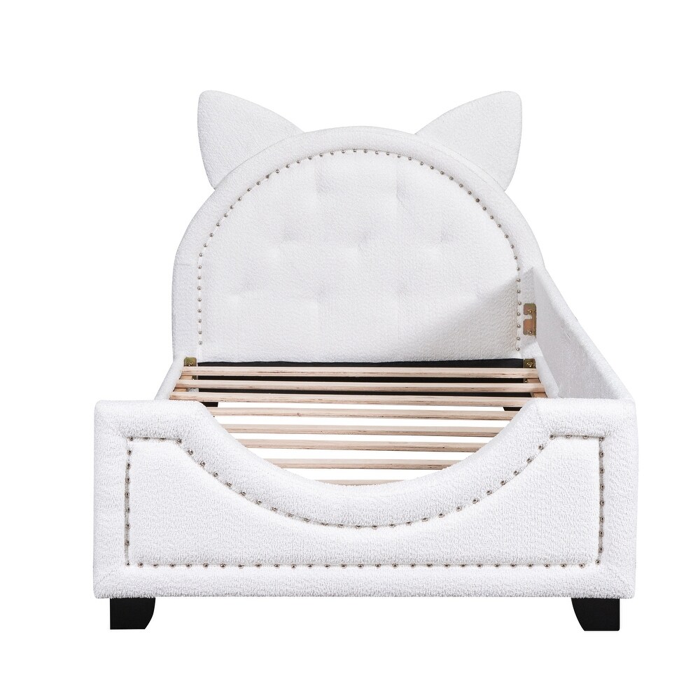 Teddy Fleece Twin Size Upholstered Daybed with Carton Ears Shaped Headboard