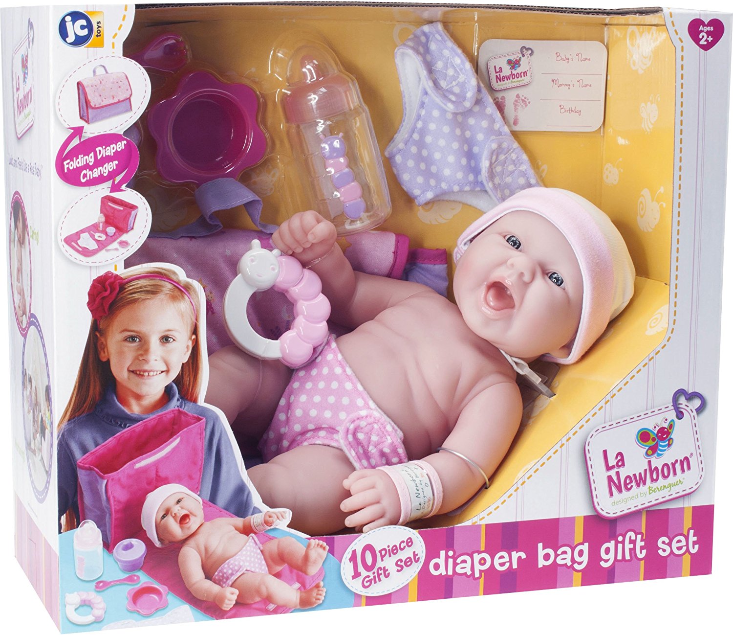 JC Toys 13" All-Vinyl La Newborn Realistic Baby Doll, Diaper Changing Bag Gift Set - Perfect for Children 2+