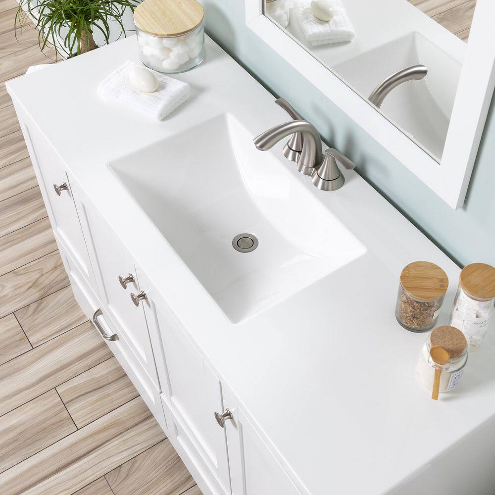 Glacier Bay Lancaster 48 in. W x 19 in. D Shaker Bath Vanity in White with White Cultured Marble Top LC48P2-WH