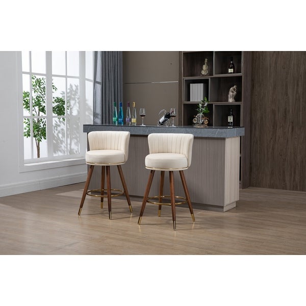 Bar Stools Set of 2， Modern Upholstered Counter Height Bar Chairs with Solid Wood Legs and Footrest for Home Bar Kitchen