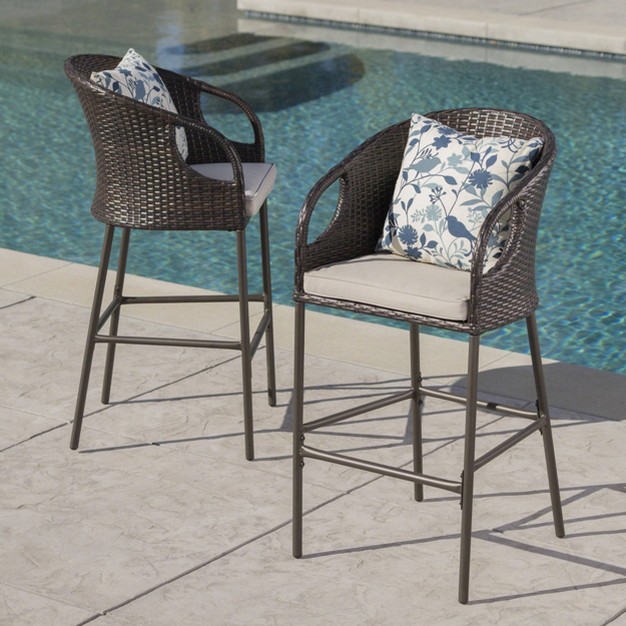 Doinica 2pk Wicker Outdoor Patio Barstool Brown Christopher Knight Home