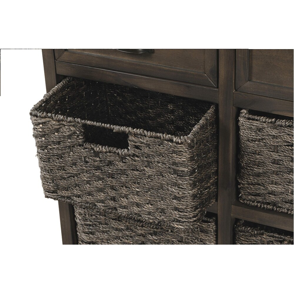 Storage Cabinet  Rustic Storage Cabinet with Two Drawers and Four Classic Fabric Basket  Accent Furniture