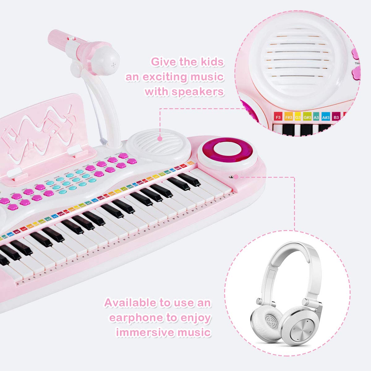 Costzon 37-Key Kids Toy Keyboard Piano with Detachable Legs, Bench, Music Score