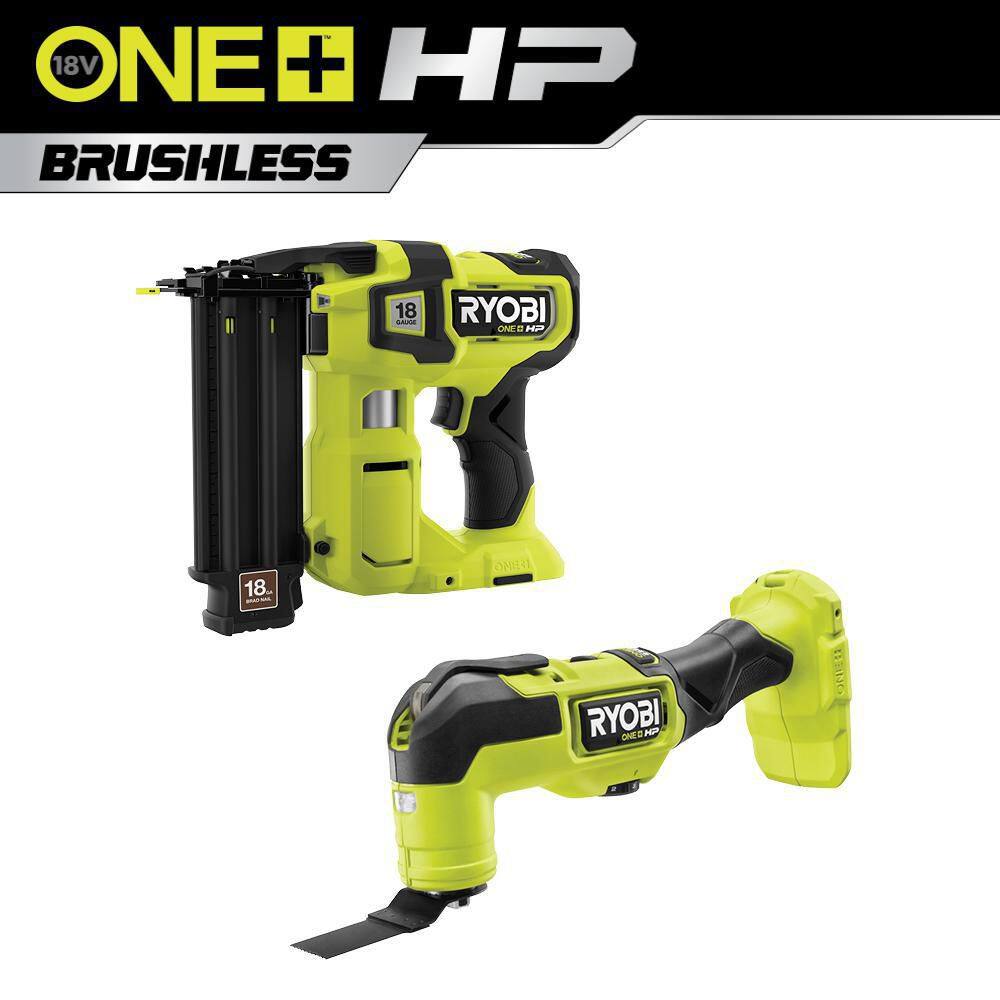 RYOBI ONE+ HP 18V 18-Gauge Brushless Cordless AirStrike Brad Nailer with ONE+ HP Brushless Multi-Tool (Tools Only) P322-PBLMT50B