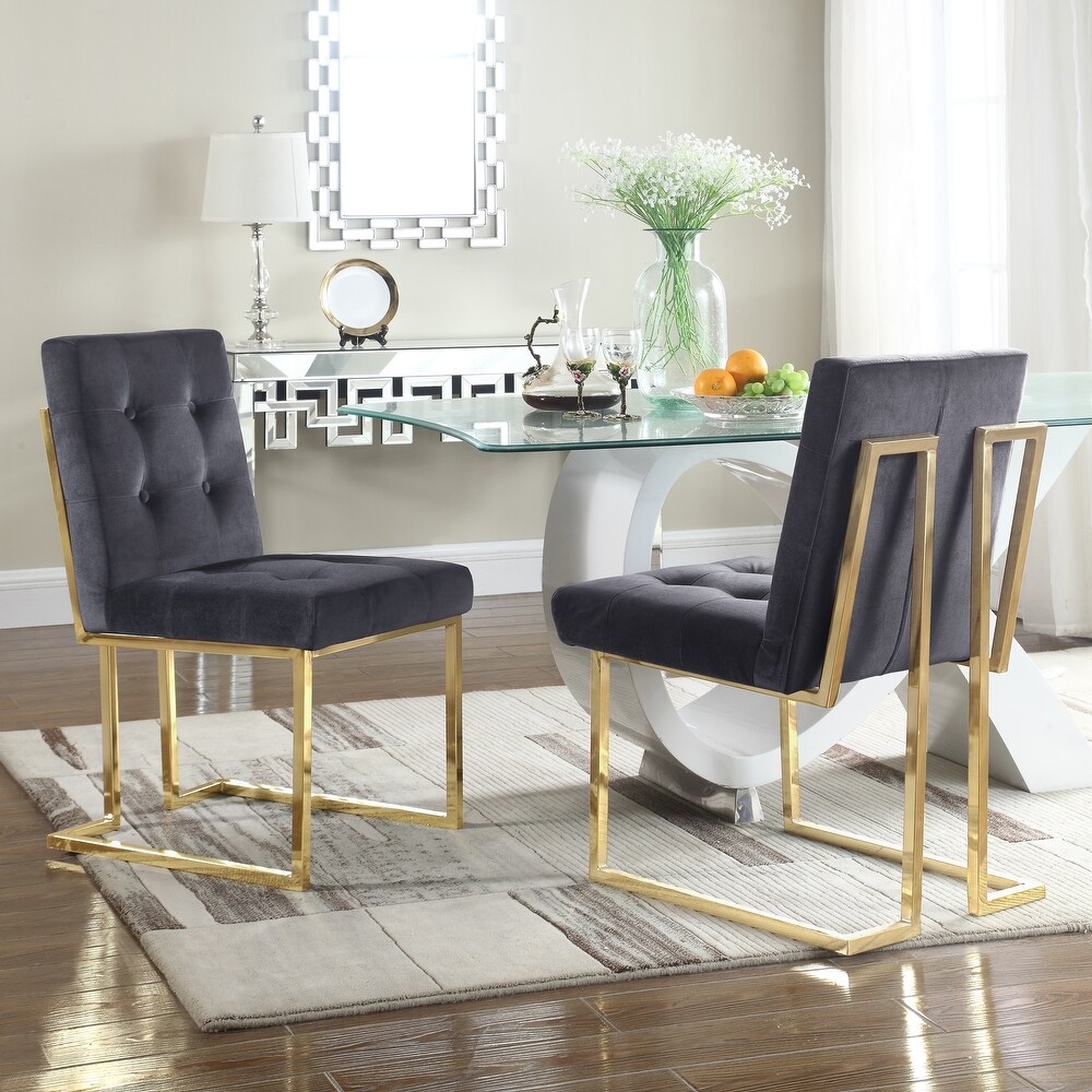 Chic Home Pierre Tufted Velvet Polished Brass Metal Frame Dining Side Chair