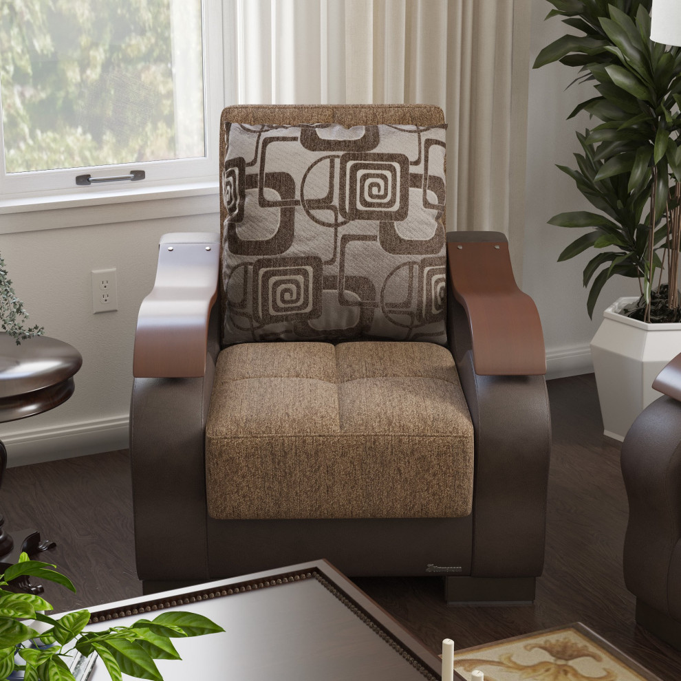 Modern Convertible Accent Chair  Chenille Seat  ampCurved Wooden Arms   Contemporary   Armchairs And Accent Chairs   by Decorn  Houzz