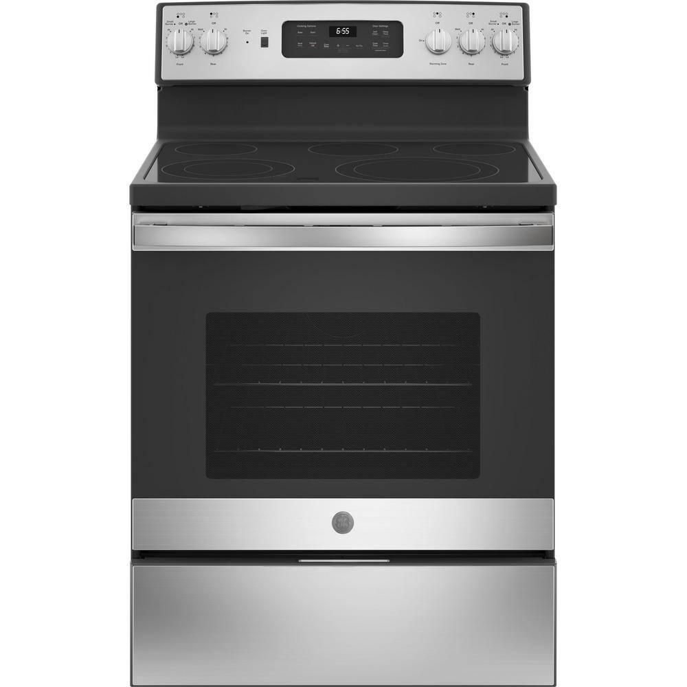 GE 30 in. 5.3 cu. ft. Freestanding Electric Range in Stainless Steel with Convection Air Fry Cooking JB655SKSS