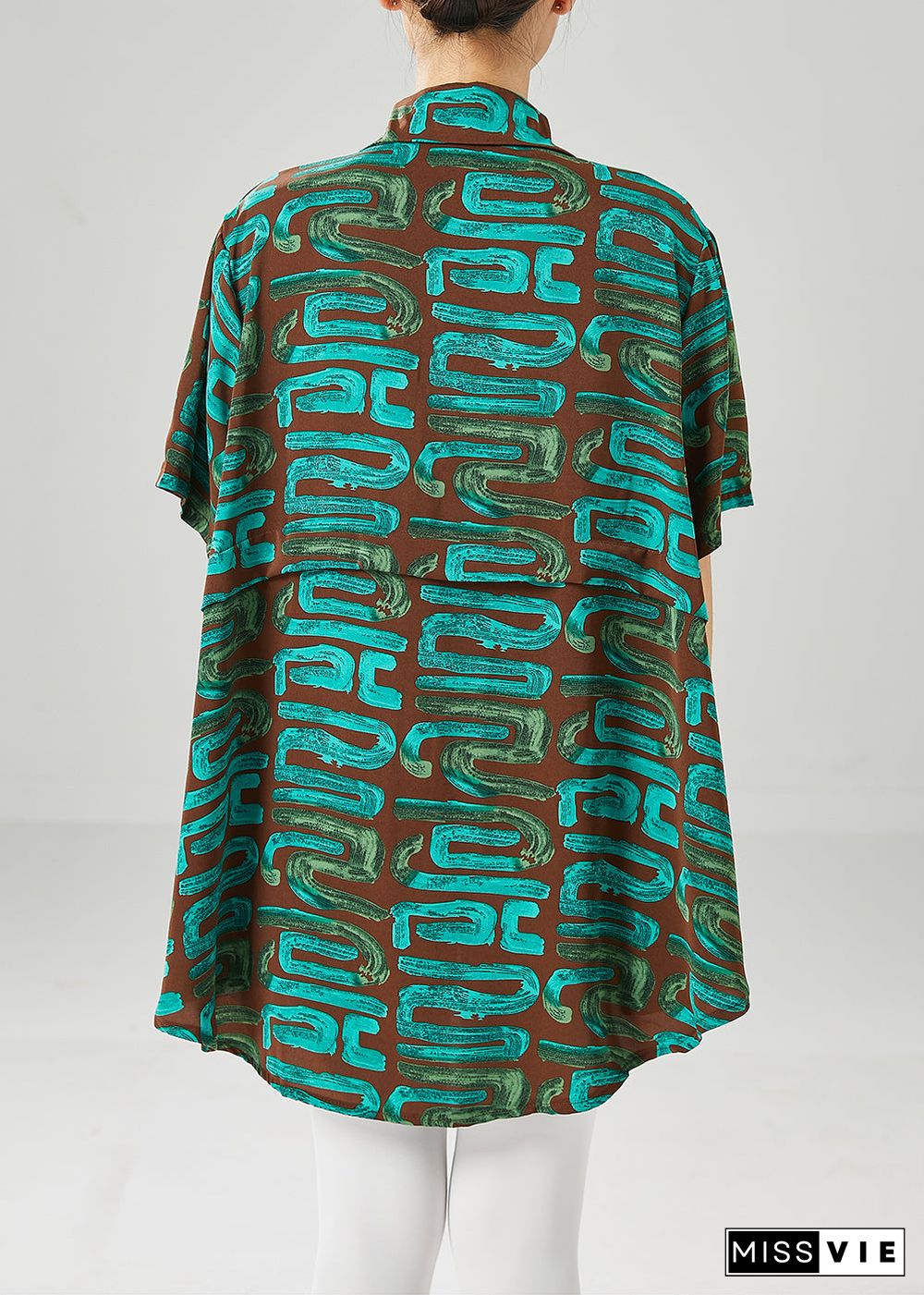 Green Print Spandex Blouses Oversized Summer