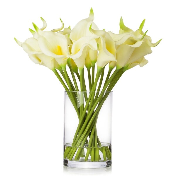 Enova Home 20 Pieces Real Touch Faux Calla Lily Artificial Flowers in Vase with Faux Water for Dining Table Decor，Wedding Event