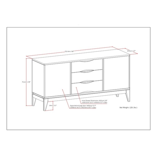 WYNDENHALL Pearson SOLID HARDWOOD 60 inch Wide Mid Century Design Sideboard Buffet in Walnut Brown - 17