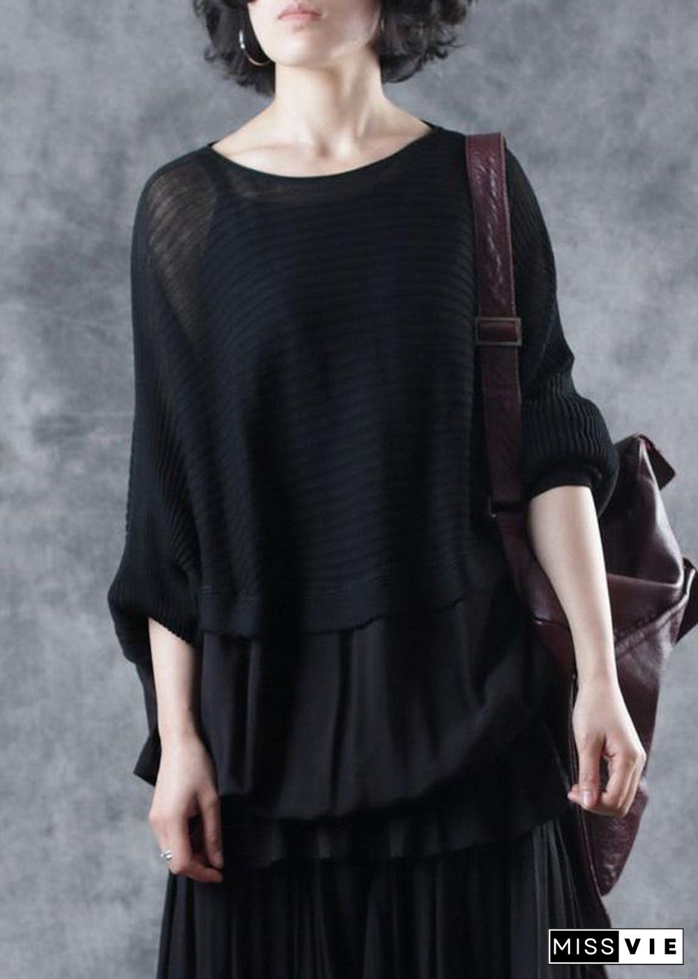 For Spring black knitted clothes casual o neck knitted blouse Batwing Sleeve